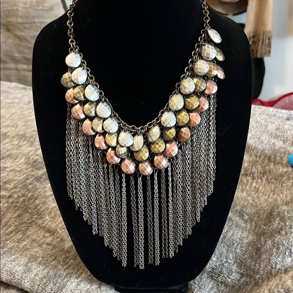 Stein Blye Copper Silver Goldtone Elegant Multicolor Statement Necklace